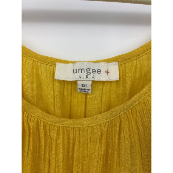 Umgee Cold Shoulder Crochet Gauze Blouse Top Boho Peasant Yellow 1XL - Picture 3 of 4